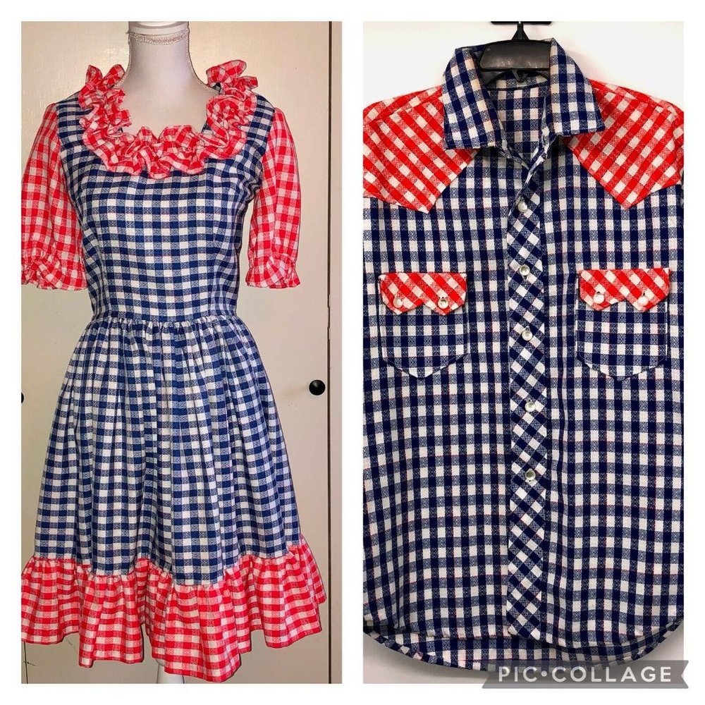 Vintage Handmade Square Dance Outfit Matching Mens Womens Used 3 Piece
